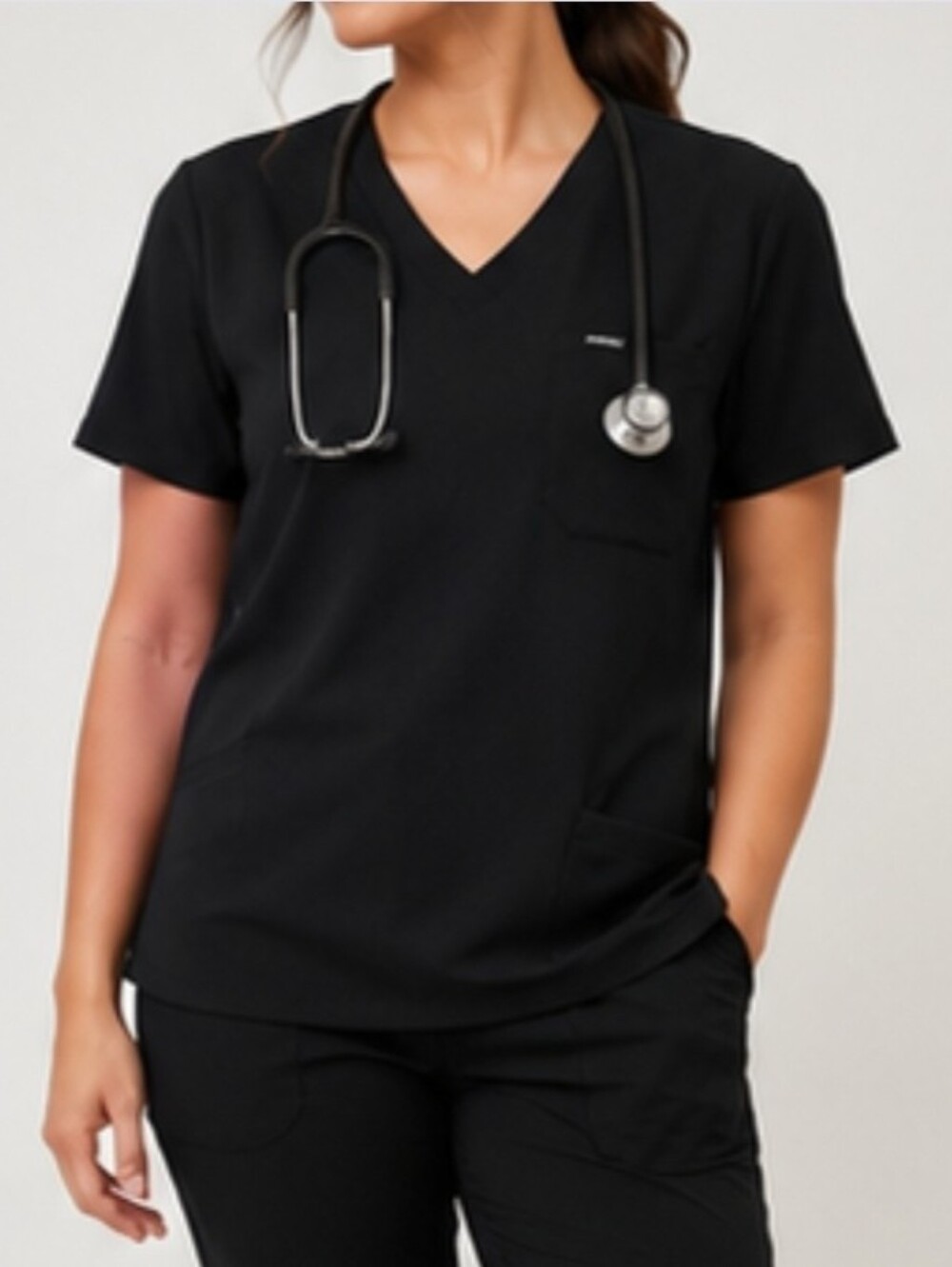 Jaanuu Essential Scrub Top Women’s XL Black V-Neck 1 Pocket